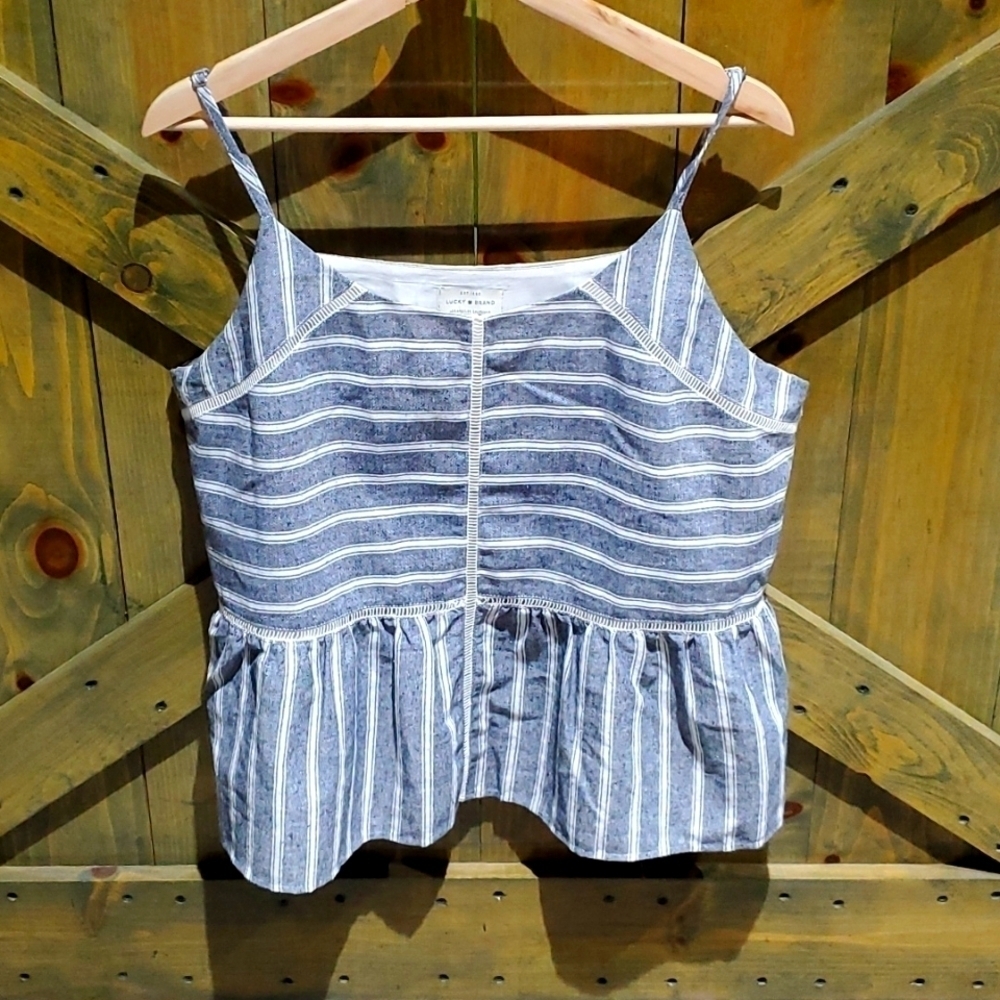 LUCKY BRAND SPAGHETTI STRAP STRIPED CROCHET TRIM PEPLUM TOP SIZE XL